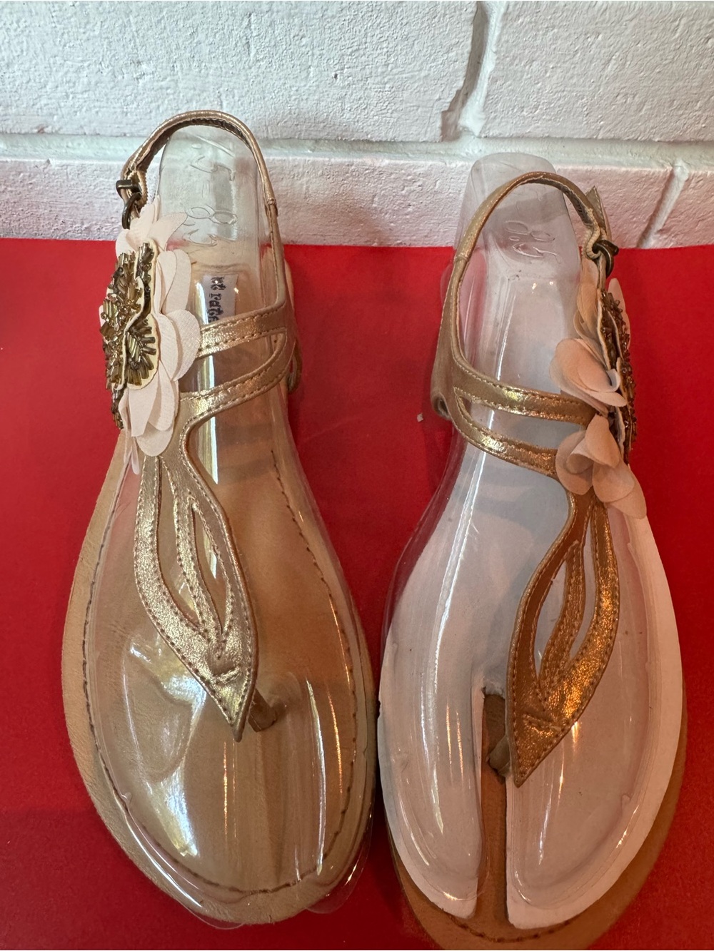 Not Rated Women's Gold Floral T-Strap Sandals